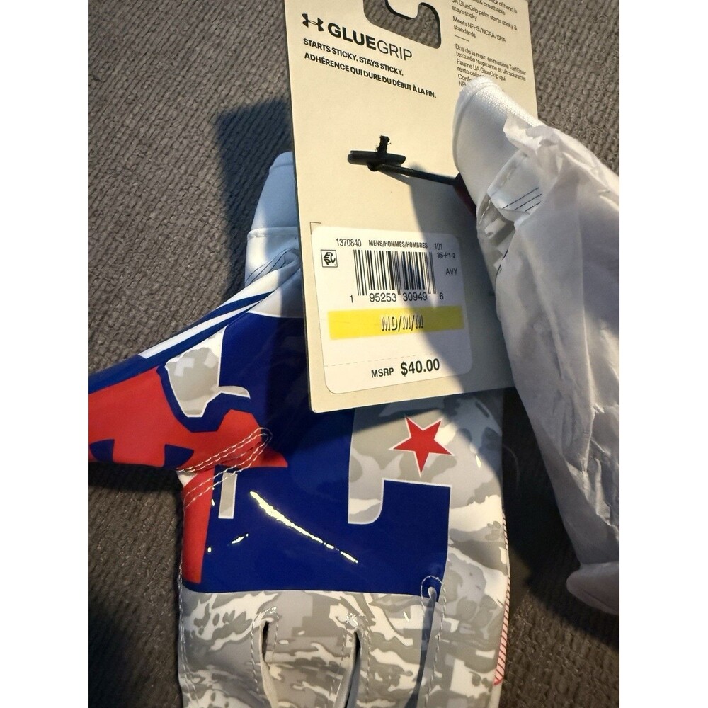 Under Armour UA F8 Football Gloves MD USA Flag Limited Edition GlueGrip New - Picture 5 of 5